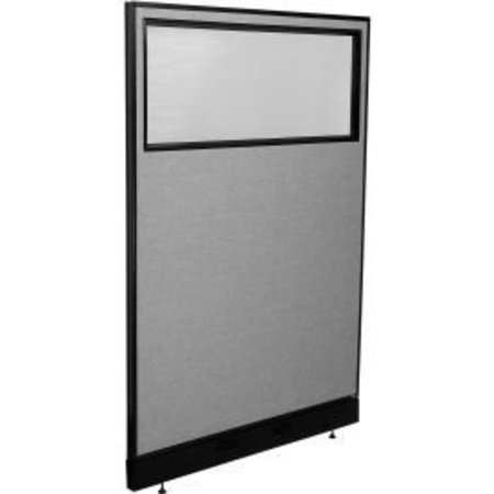 GLOBAL EQUIPMENT Interion    Office Partition Panel with Partial Window   Raceway, 48-1/4"W x 76"H, Gray 694696WNGY